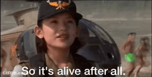 A Woman In A Military Uniform Is Standing In Front Of A Helicopter And Talking . GIF