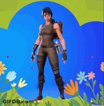 A Woman In A Military Uniform Is Standing In Front Of Flowers GIF