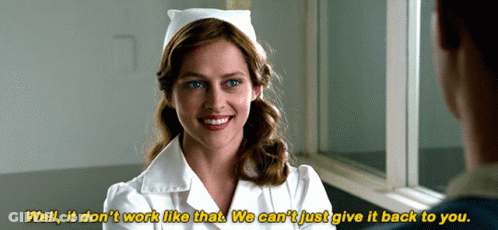 A Woman In A Nurse 'S Uniform Is Smiling And Talking To A Man GIF