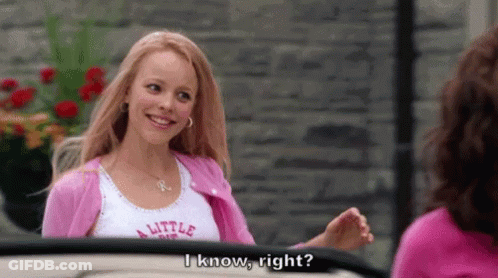 A Woman In A Pink Cardigan Is Talking To Another Woman In A Pink Shirt That Says I Know Right GIF