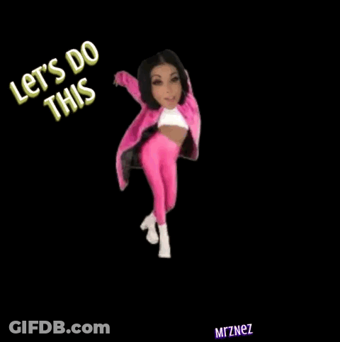 A Woman In A Pink Coat Is Dancing With The Words Let 'S Do This Above Her GIF
