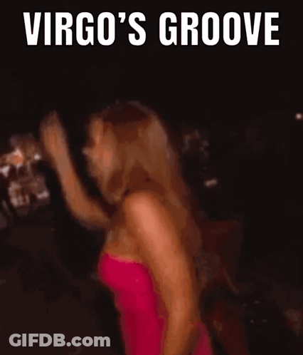 A Woman In A Pink Dress Is Dancing And The Caption Says Virgo 'S Groove GIF