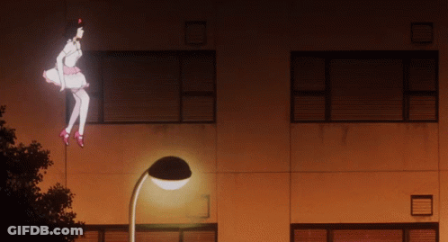 A Woman In A Pink Dress Is Flying Through The Air GIF
