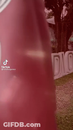A Woman In A Pink Dress Is Standing In Front Of A Sign That Says Dios . GIF