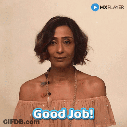 A Woman In A Pink Off The Shoulder Top Says " Good Job " GIF