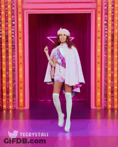 Pink Outfit Woman Dancing In Front Of Twitter Icon GIF