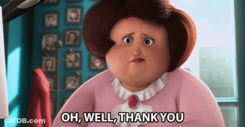 A Woman In A Pink Shirt Is Saying Oh Well Thank You GIF