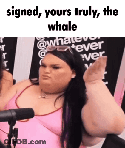 A Woman In A Pink Shirt Is Sitting In Front Of A Microphone With The Words Signed Yours Truly The Whale GIF