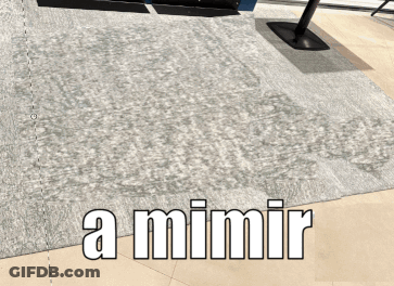 A Woman In A Pink Shirt Is Standing On A Rug With The Words A Mimir Written On It GIF
