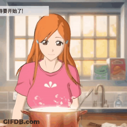 A Woman In A Pink Shirt Is Stirring A Pot GIF