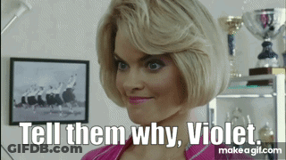 A Woman In A Pink Shirt Says Tell Them Why Violet . GIF