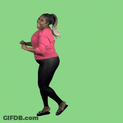 A Woman In A Pink Sweater Is Dancing In Front Of The Words It 'S Your Bday GIF