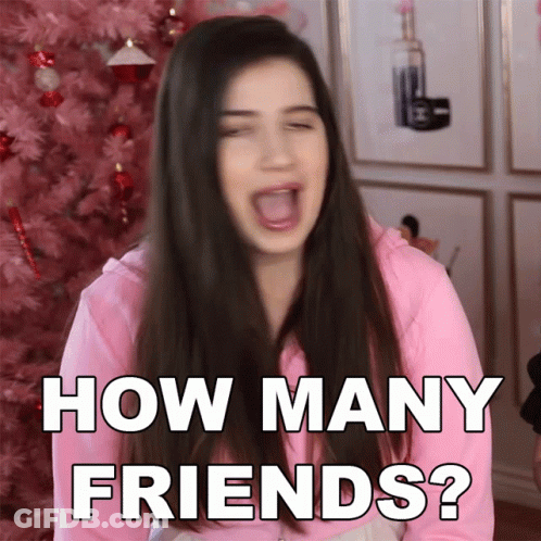 A Woman In A Pink Sweatshirt Says How Many Friends GIF