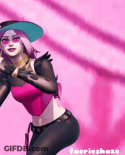 A Woman In A Pink Top And Black Pants Is Standing In Front Of A Pink Background . GIF