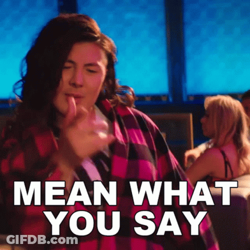 A Woman In A Plaid Shirt Is Dancing And Says Mean What You Say GIF