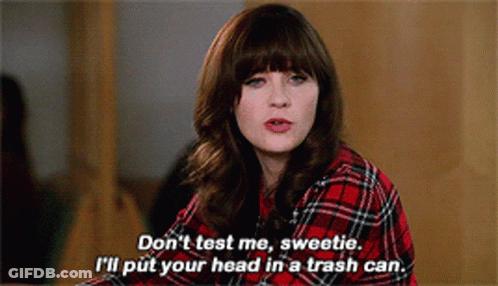 A Woman In A Plaid Shirt Says " Do N't Test Me Sweetie " GIF