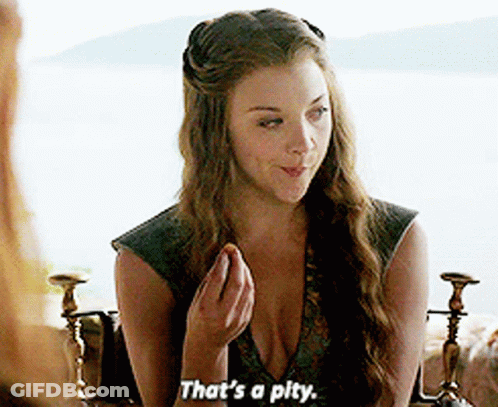 A Woman In A Plunging Neckline Is Talking To Another Woman And Says That 'S A Pity . GIF