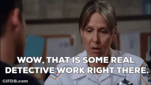 A Woman In A Police Uniform Is Talking To A Man In A Police Station And Saying Wow That Is Some Real Detective Work Righ GIF