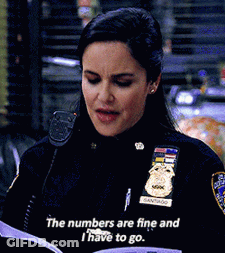 A Woman In A Police Uniform Says " The Numbers Are Fine And I Have To Go " In Front Of A Microphone GIF