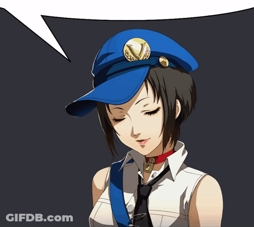 A Woman In A Police Uniform With A Blue Hat GIF