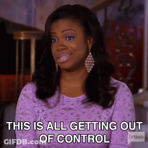 A Woman In A Purple Dress Is Sitting In A Chair And Says `` This Is All Getting Out Of Control '' . GIF