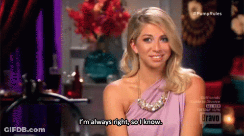 A Woman In A Purple Dress Is Smiling And Says I 'M Always Right So I Know . GIF