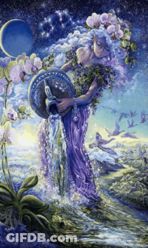 A Woman In A Purple Dress Pouring Water From A Pitcher GIF