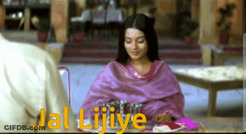 Woman In Purple Dress With Jal Lijiye Text GIF