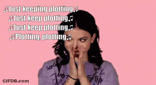 A Woman In A Purple Shirt Is Covering Her Face With Her Hands And The Words Just Keeping Plotting GIF