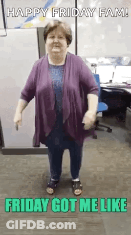 Woman In Purple Shirt Dancing Office Friday Got Me Like GIF