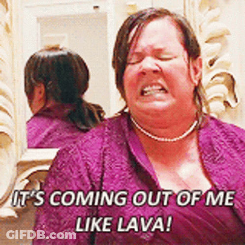 A Woman In A Purple Shirt Is Screaming And Says It 'S Coming Out Of Me Like Lava GIF