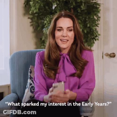 A Woman In A Purple Shirt Is Sitting In A Chair And Says " What Sparked My Interest In The Early Years GIF