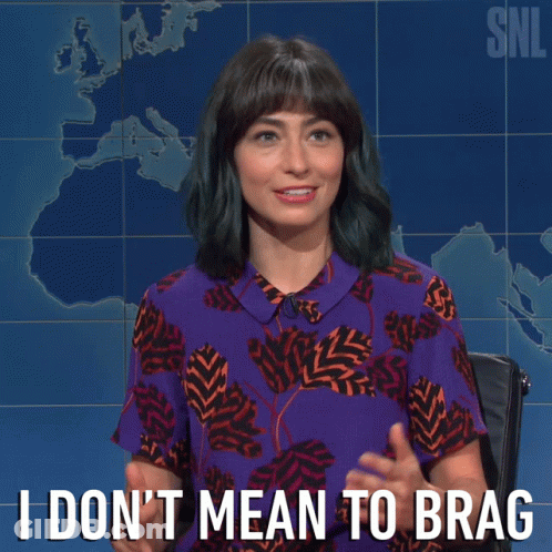 A Woman In A Purple Shirt Says " I Don T Mean To Brag " GIF
