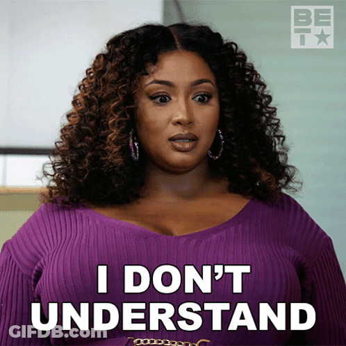 A Woman In A Purple Shirt Says " I Don 'T Understand " GIF