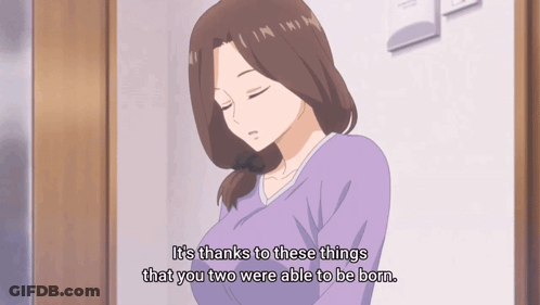 A Woman In A Purple Shirt Says It 'S Thanks To Things That You Two Were Able To Be Born GIF