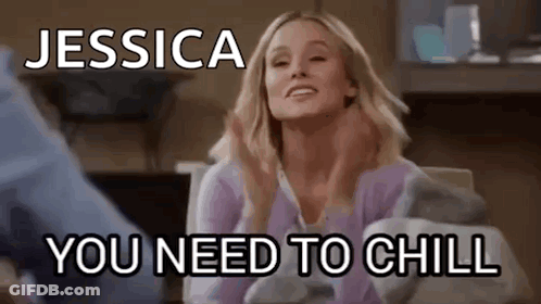 A Woman In A Purple Sweater Is Sitting In A Chair With Her Hands On Her Neck . GIF