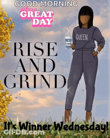 A Woman In A Queen Shirt Holding A Cup Of Coffee GIF