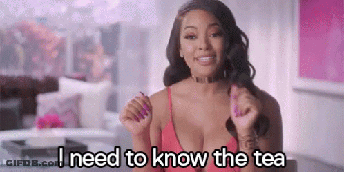 A Woman In A Red Bra Is Dancing And Saying I Need To Know The Tea . GIF