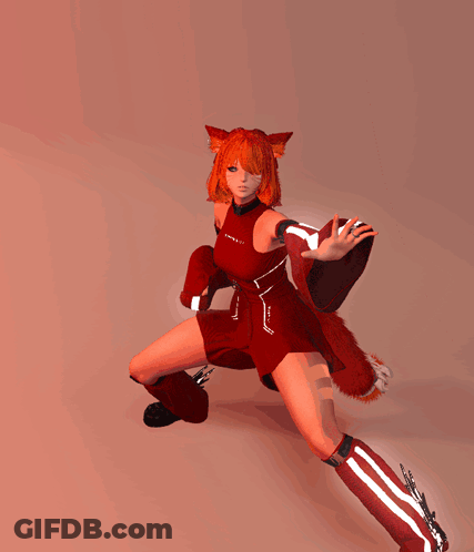 A Woman In A Red Dress And Gloves Is Standing In Front Of A Wall GIF
