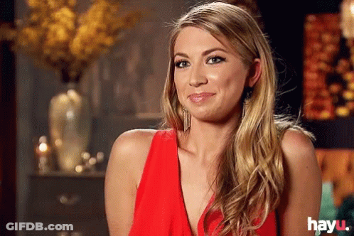 A Woman In A Red Dress Has Hayu Written On The Bottom GIF