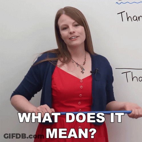A Woman In A Red Dress Is Holding A Hula Hoop In Front Of A White Board That Says What Does It Mean GIF