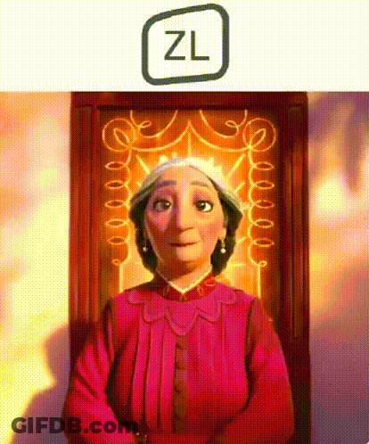 A Woman In A Red Dress Is Standing In Front Of A Door With A Zl Logo GIF