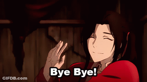 A Woman In A Red Dress Says Bye Bye In White Letters GIF