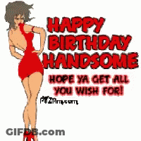 A Woman In A Red Dress Says Happy Birthday Handsome GIF