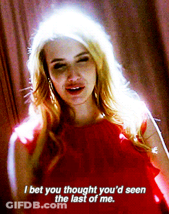 A Woman In A Red Dress Says I Bet You Thought You D Seen The Last Of Me GIF