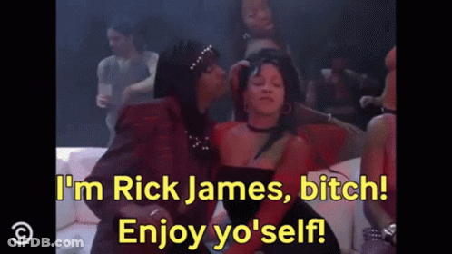 A Woman In A Red Dress Says I 'M Rick James Bitch Enjoy Yo 'Self .. GIF