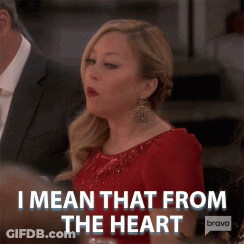 A Woman In A Red Dress Says I Mean That From The Heart On Bravo GIF