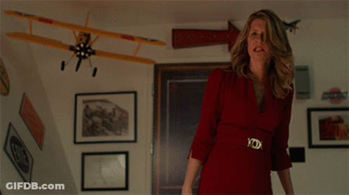 A Woman In A Red Dress Says No More Lies In A Room GIF