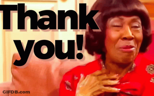 A Woman In A Red Dress Says Thank You In Black Letters GIF