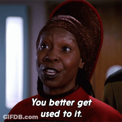 A Woman In A Red Dress Says You Better Get Used To It GIF